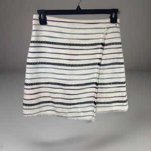 Loft Cream Striped Faux Wrapped Fringe Mini Skirt Size 4